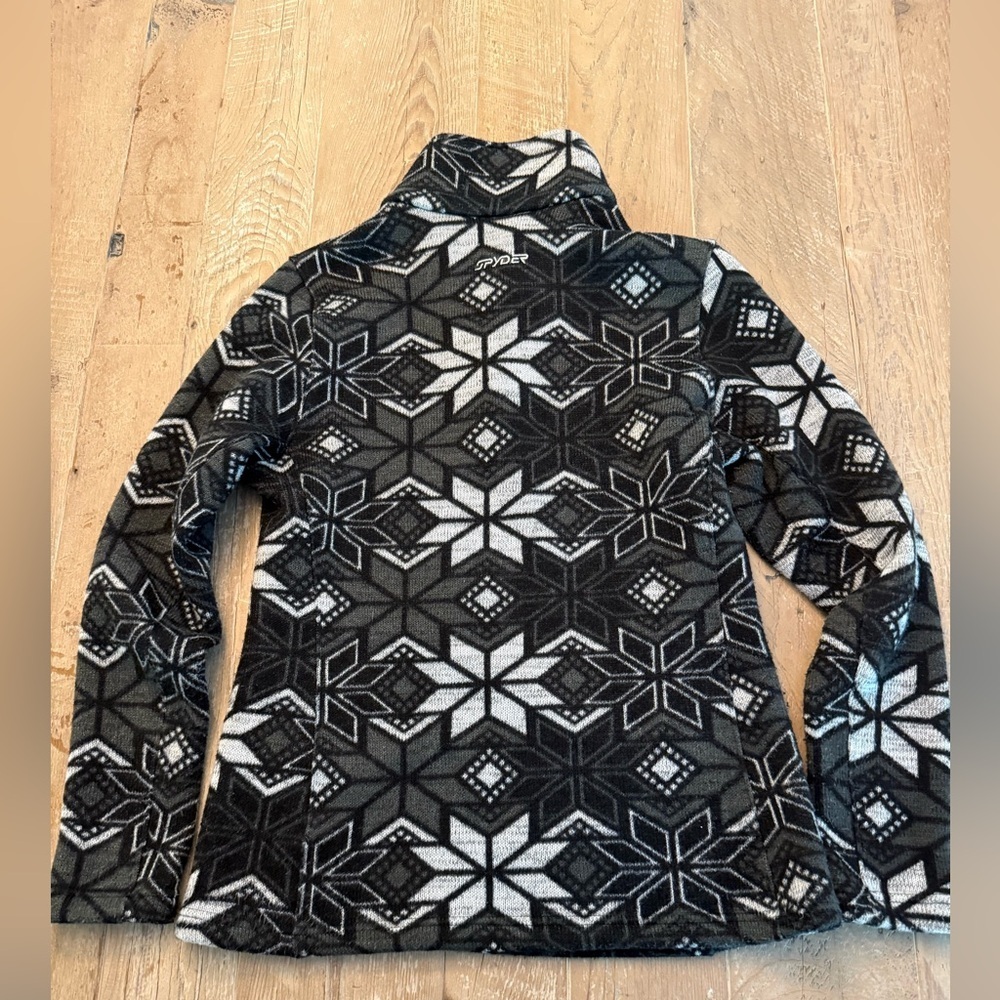Spyder Snowflake Full Zip Sweater Cardigan Jacket Black Gray White Wms Size 10 - Picture 6 of 8